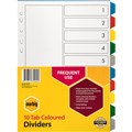 DIVIDERS A4 POLYPROPYLENE TAB INDEX 10 TAB ASSORTED COLOURS EACH1 PACK25