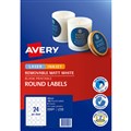 LABEL AVERY 910007 L7129 REMOVEABLE BLANK PRINTABLE LABELS ROUND LASERINKJET 24UP 40MM MATTE WHITE 192PK
