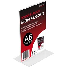 BROCHURE HOLDER DEFLECTO 69001 DOUBLE SIDED T-SHAPE SIGN HOLDER A6 PORTRAIT PLASTIC 106MM X152MM X 60MM CLEAR