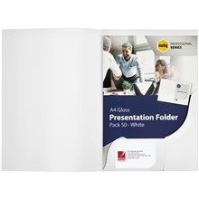 PRESENTATION FOLDER MARBIG A4 WHITE GLOSS 50PK