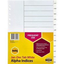 DIVIDERS A4 POLYPROPYLENE TAB INDEX JANUARY-DECEMBER WHITE EACH