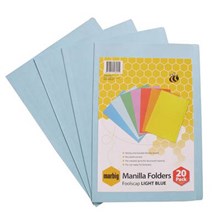 MANILLA FOLDER MARBIG FOOLSCAP LIGHT BLUE 20PK