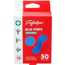 BANDAID ADHESIVE DETECTABLE TRAFALGAR PLASTIC STRIPS BLUE 50PK